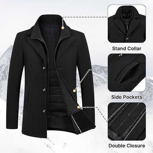 Men’s Solid Color Wool Blend Coat