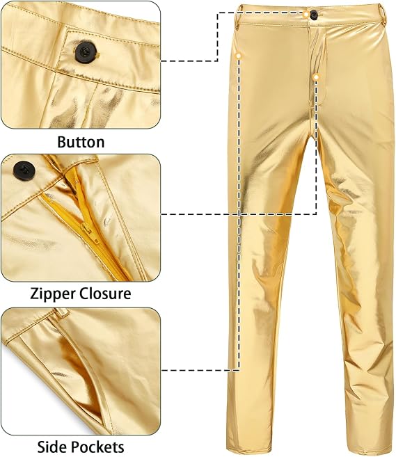 Men’s Elastic Metallic Straight-Leg Party Pants