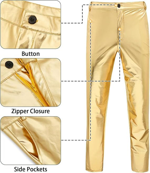 Men’s Elastic Metallic Straight-Leg Party Pants