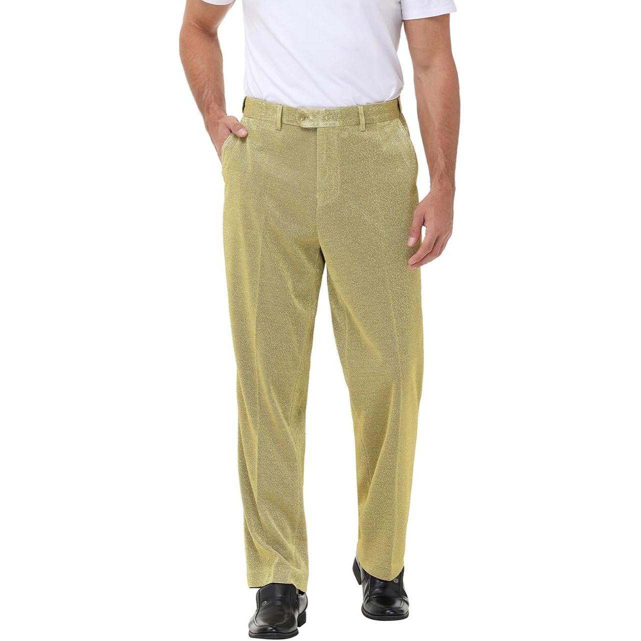 Men’s Shiny Metallic Straight-Leg Pants with Pockets